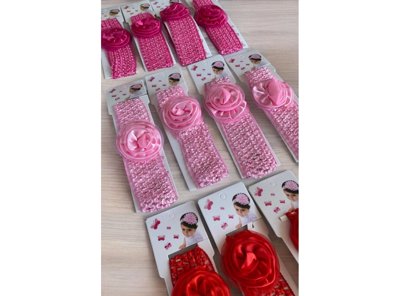 12li Karışık Renk Gül Figürlü Saç Bandı Set