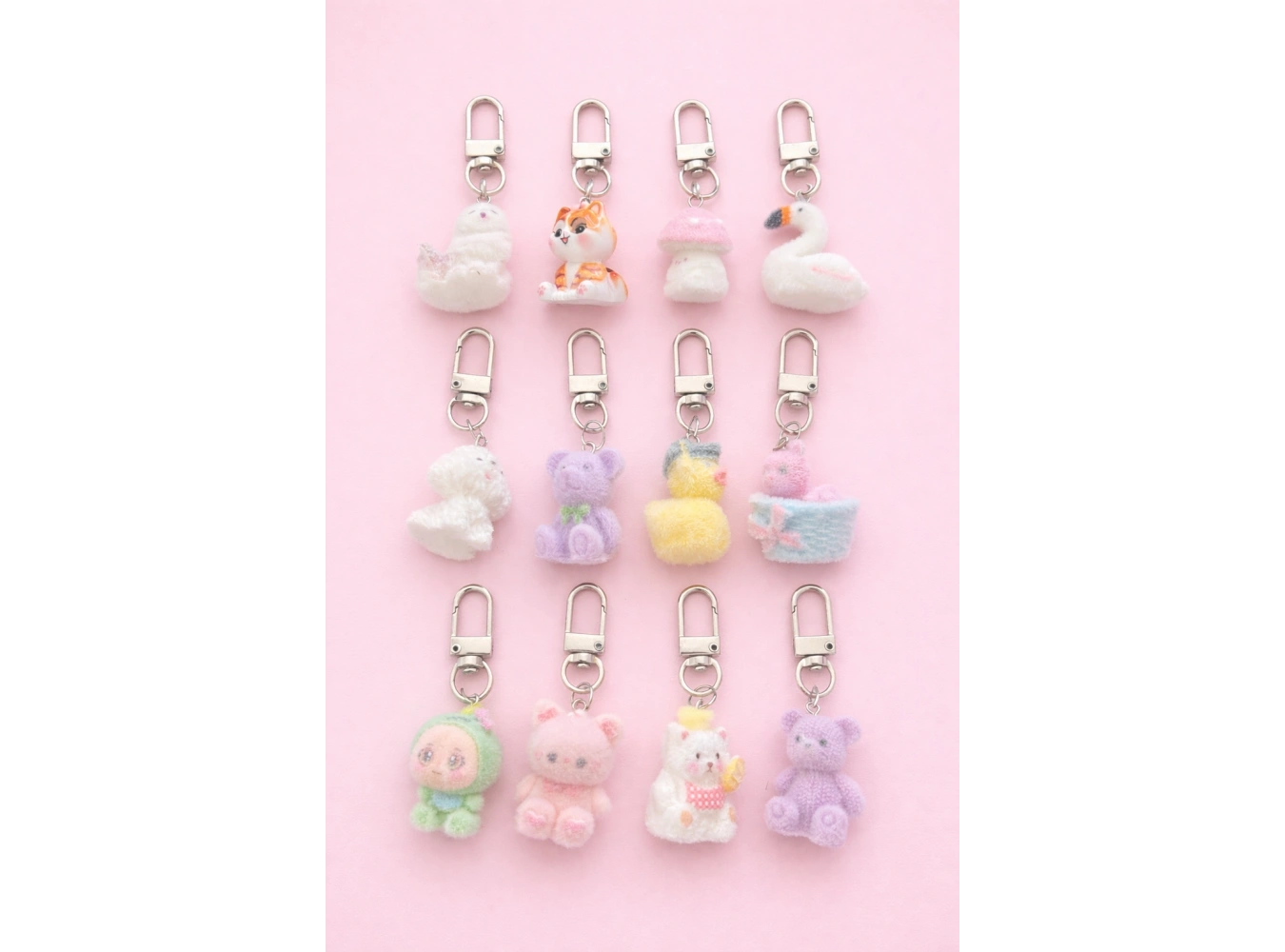 12li Karışık Renk Hayvan Figürlü Anahtarlık/ Charm Set