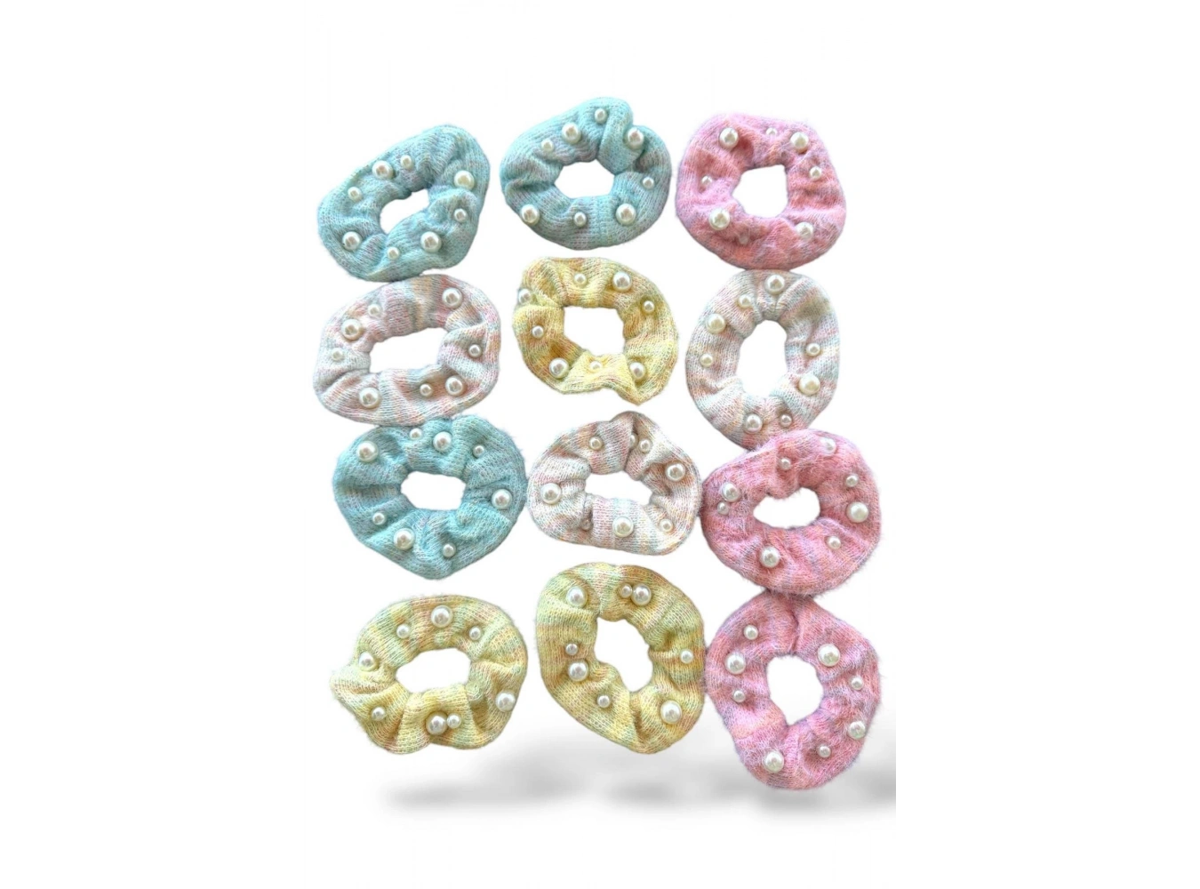 12li Karışık Renk İnci Detaylı Simit Toka Set