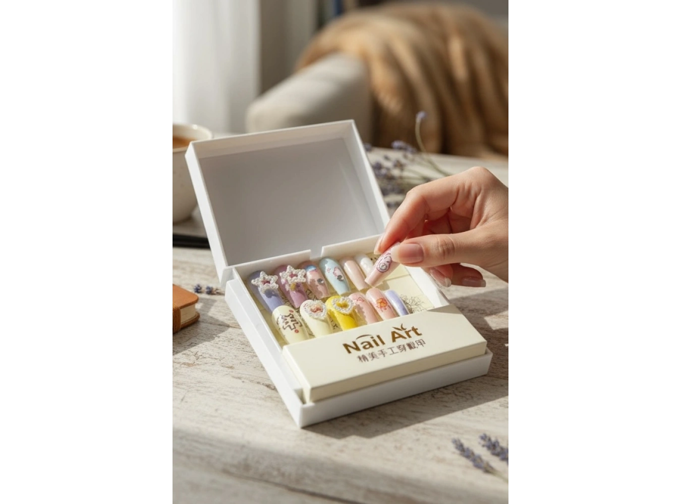 12li Karışık Renk İnci Detaylı Takma Tırnak Set (Yapıştırıcılı)