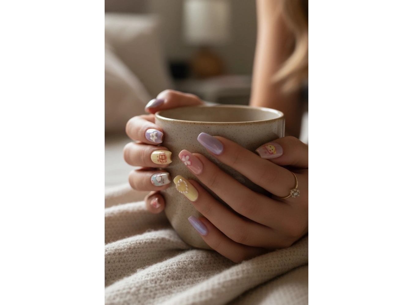 12li Karışık Renk İnci Detaylı Takma Tırnak Set (Yapıştırıcılı)