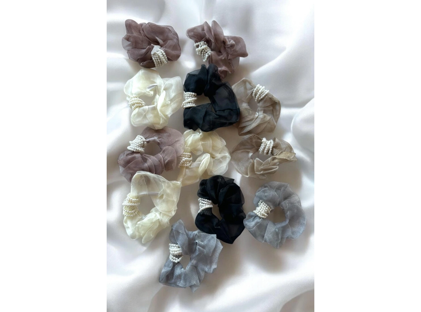 12li Karışık Renk İnci Ve Tül Detaylı Simit Toka Set