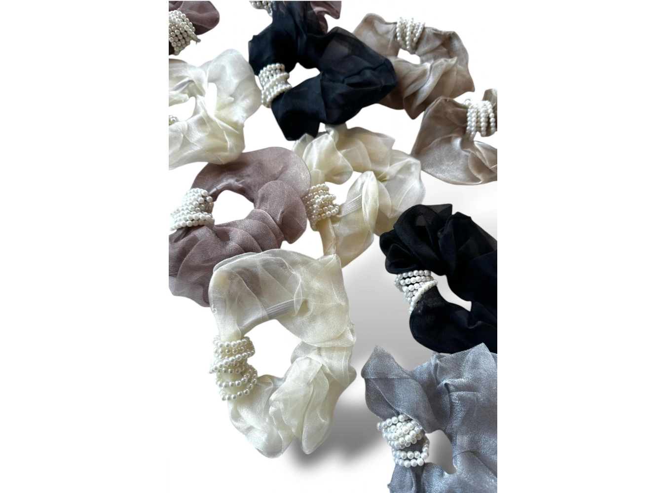 12li Karışık Renk İnci Ve Tül Detaylı Simit Toka Set