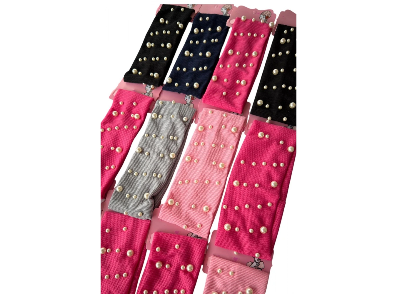 12li Karışık Renk İncili Saç Bandı