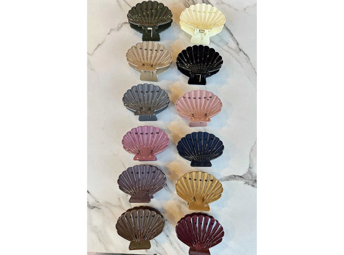 12li Karışık Renk İstiridye Figürlü Mandal Toka Set