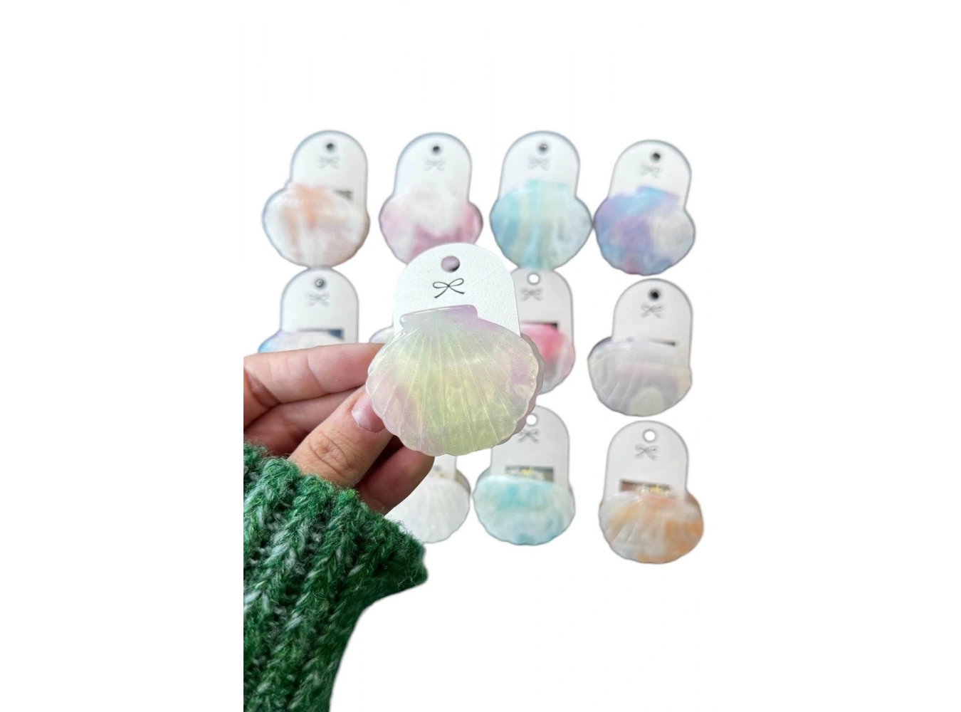 12li Karışık Renk İstiridye Figürlü Mandal Toka Set