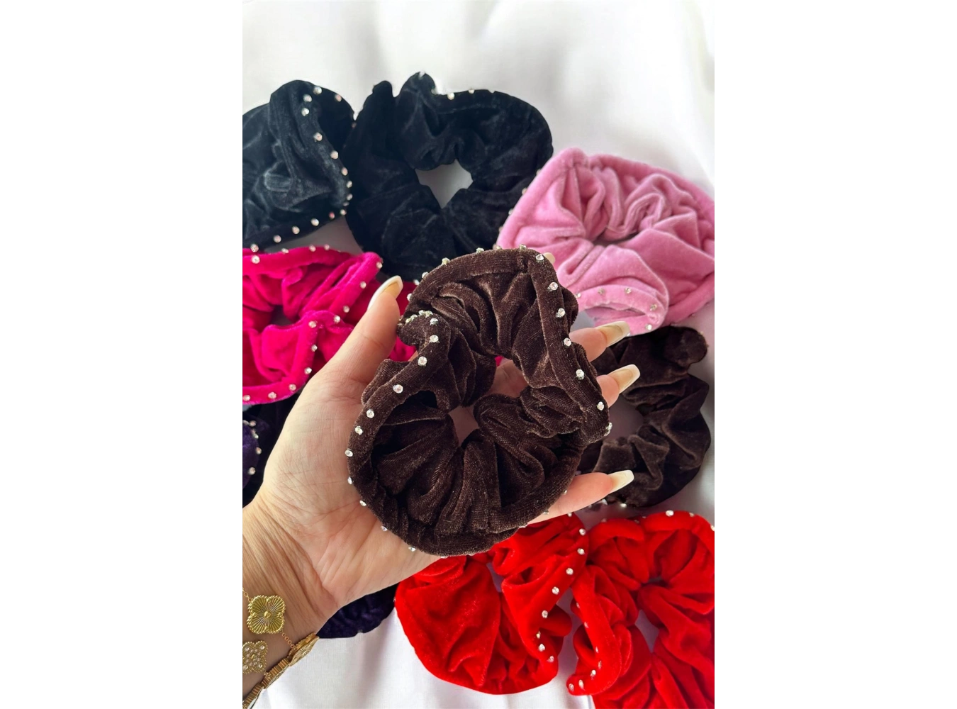 12li Karışık Renk Kadife Simit Toka Set