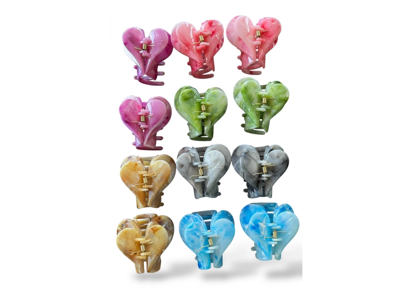 12li Karışık Renk Kalp Figürlü Kemik Mandal Toka Set