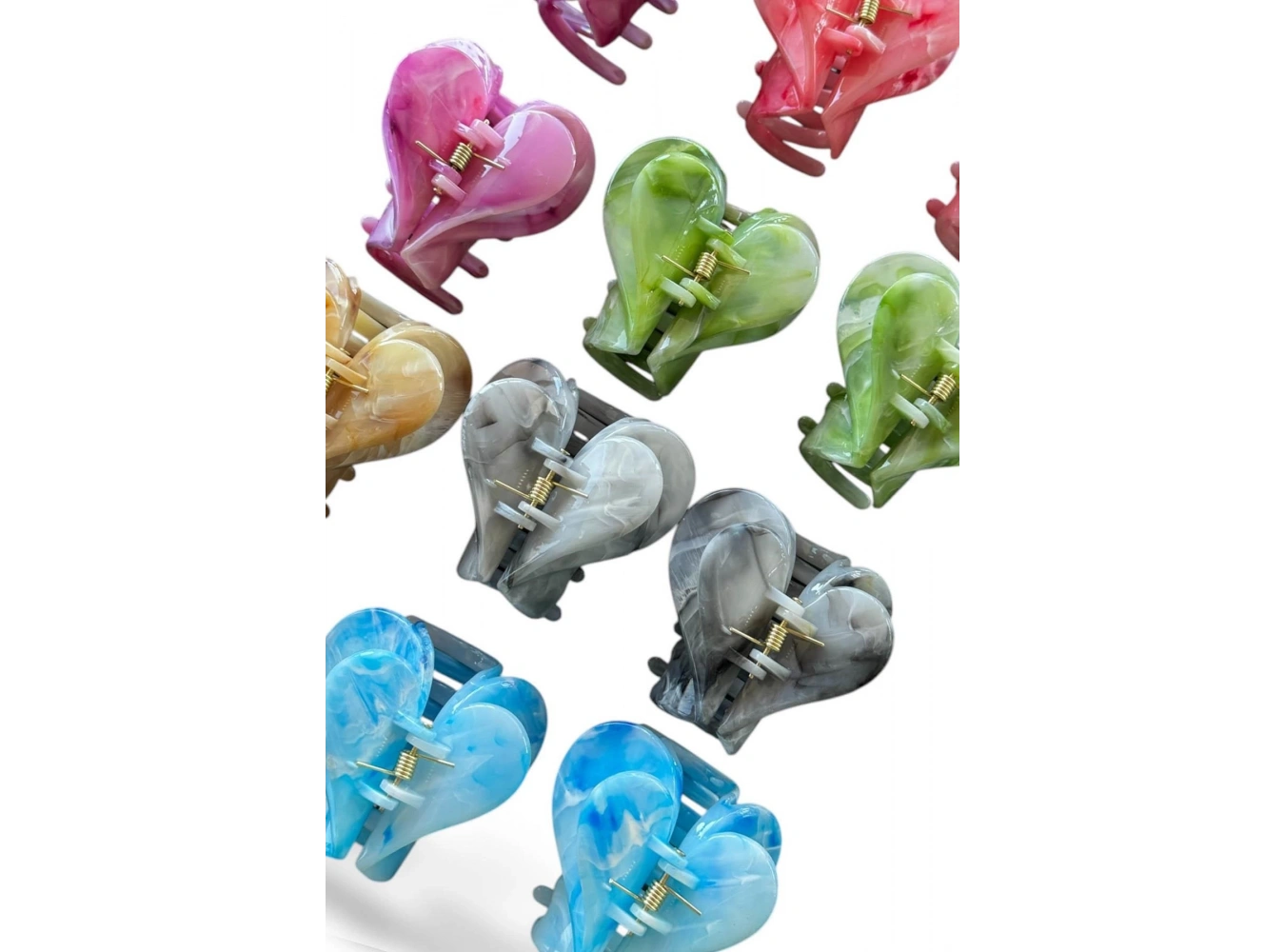 12li Karışık Renk Kalp Figürlü Kemik Mandal Toka Set