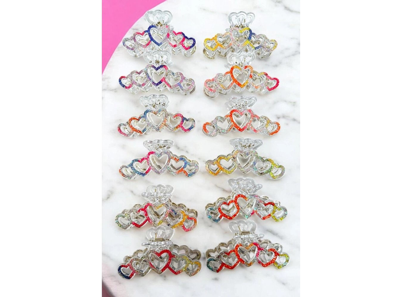 12li Karışık Renk Kalp Figürlü Mandal Toka