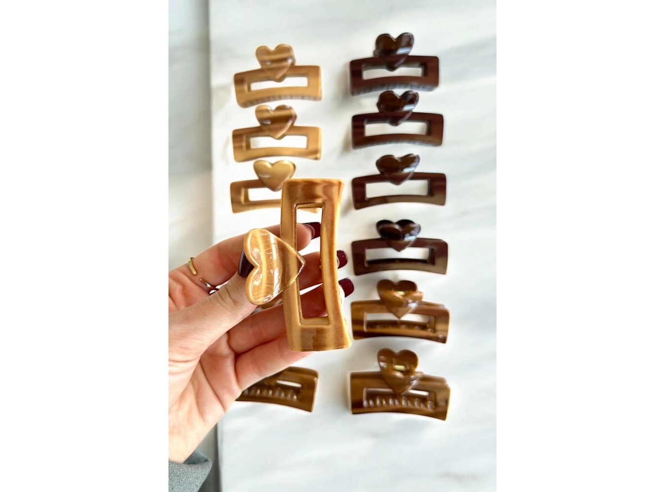 12li Karışık Renk Kalp Figürlü Mandal Toka Set