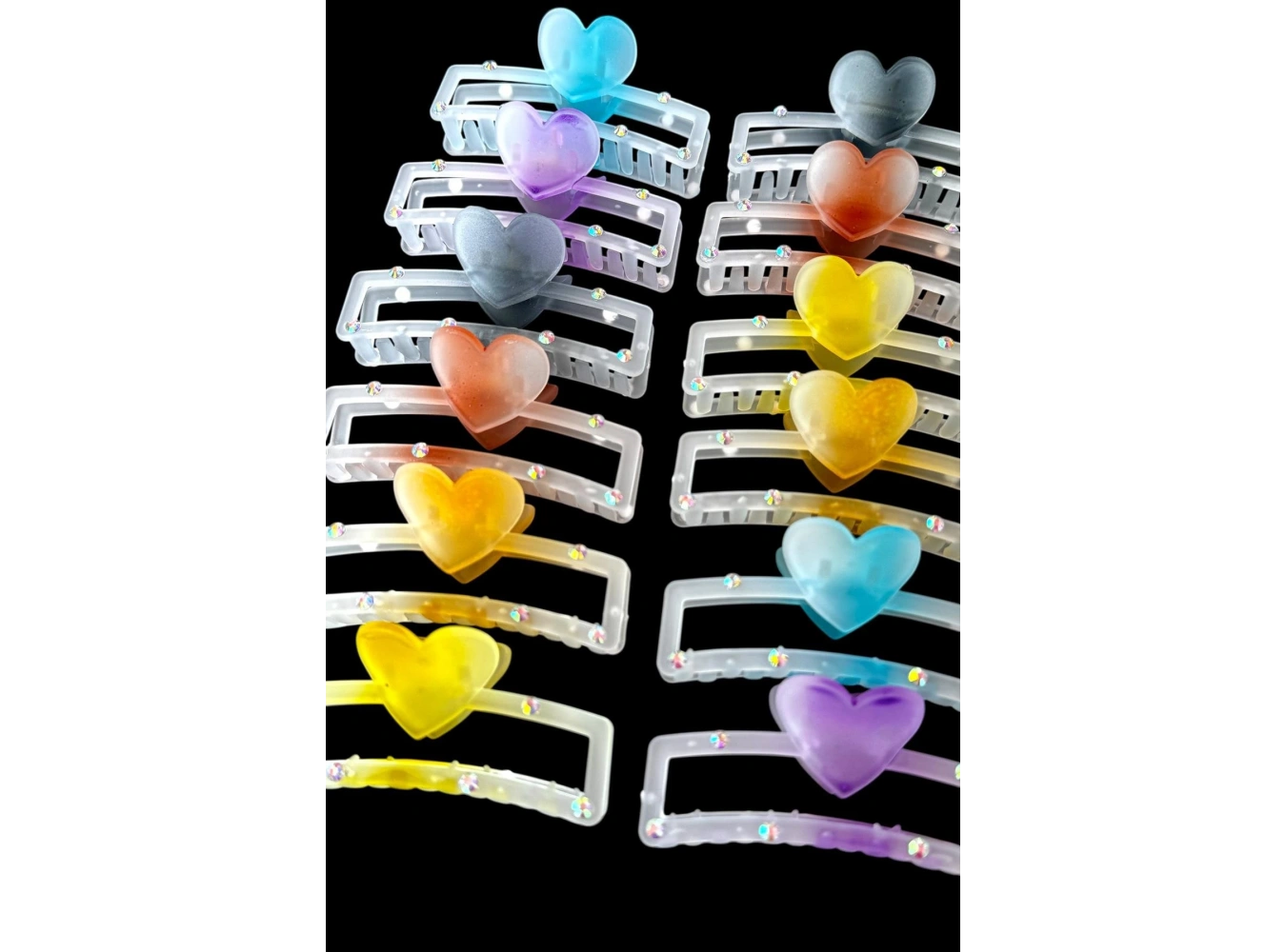 12li Karışık Renk Kalp Figürlü Mandal Toka Set