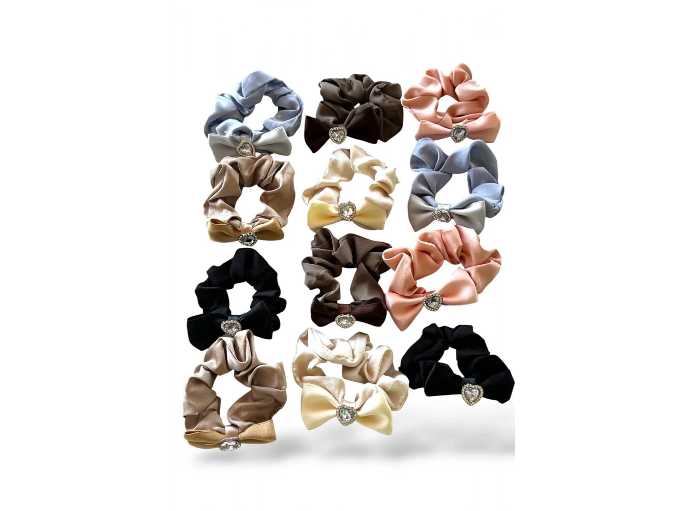 12li Karışık Renk Kalp Figürlü Taş Detaylı Simit Toka Set