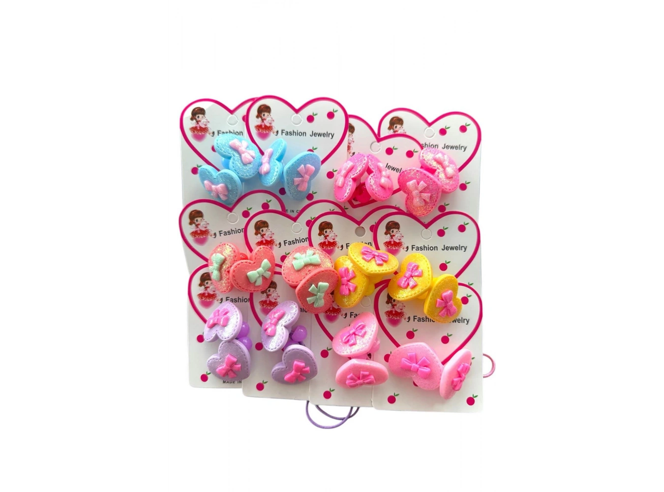 12li Karışık Renk Kalp Ve Kurdele Figürlü Lastik Toka Set