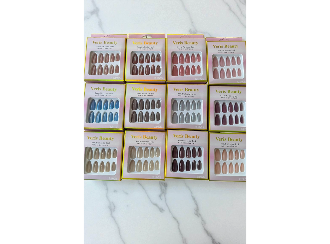 12li Karışık Renk Kedigözü Takma Tırnak Seti