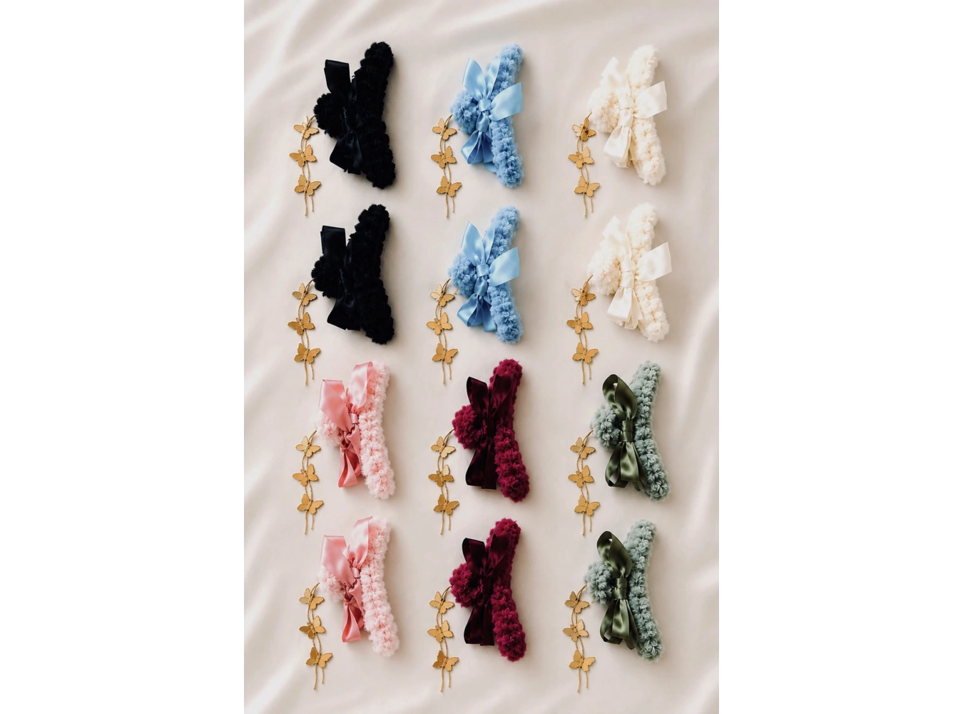 12li Karışık Renk Kelebek Detaylı  Peluş Mandal Toka Set