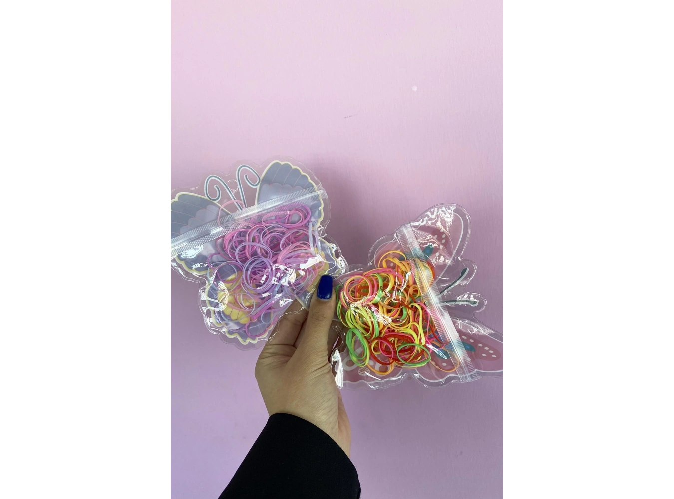 12li Karışık Renk Kelebek Figürlü Lastik Toka Set