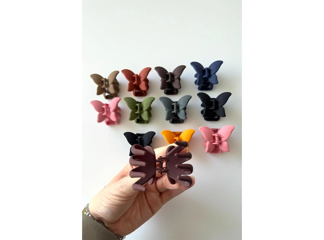 12li Karışık Renk Kelebek Figürlü Mandal Toka Set