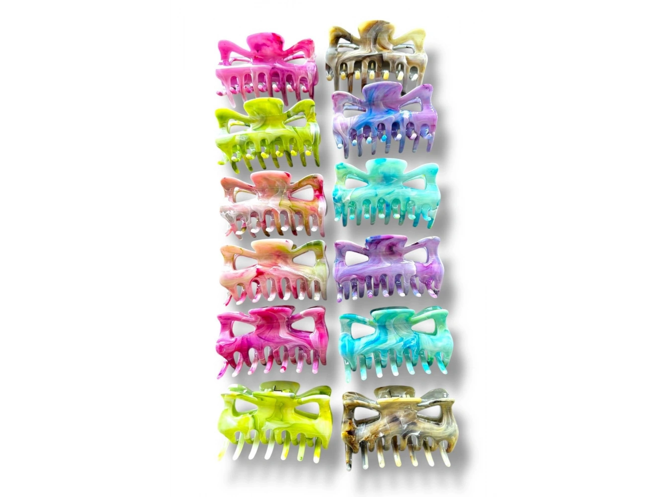 12li Karışık Renk Kelebek Figürlü Mermer Desenli Kemik Mandal Toka Set