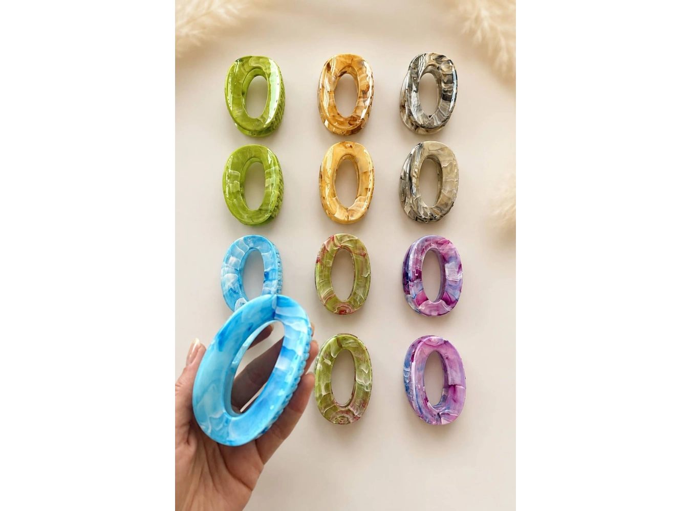 12li  Karışık Renk Kemik Mandal Toka Set