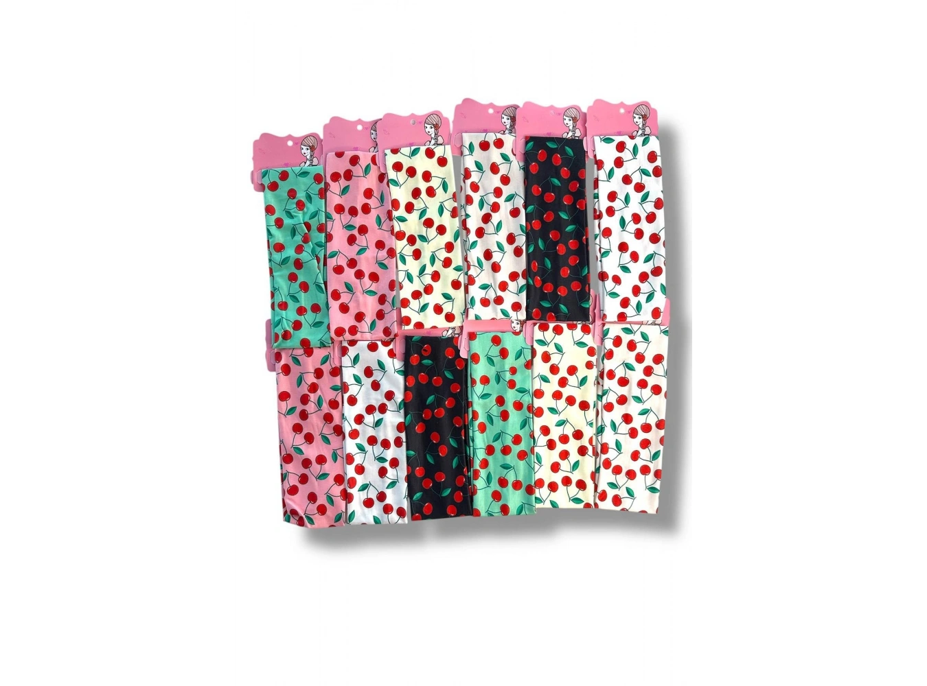 12li Karışık Renk Kiraz Desenli Saç Bandı