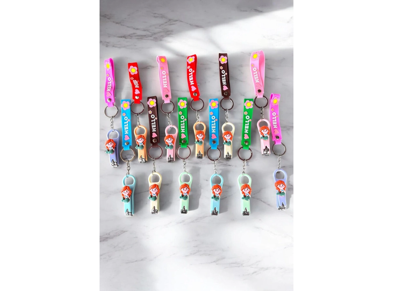 12li Karışık Renk Kız Figürlü Tırnak Makası/Anahtarlık Set