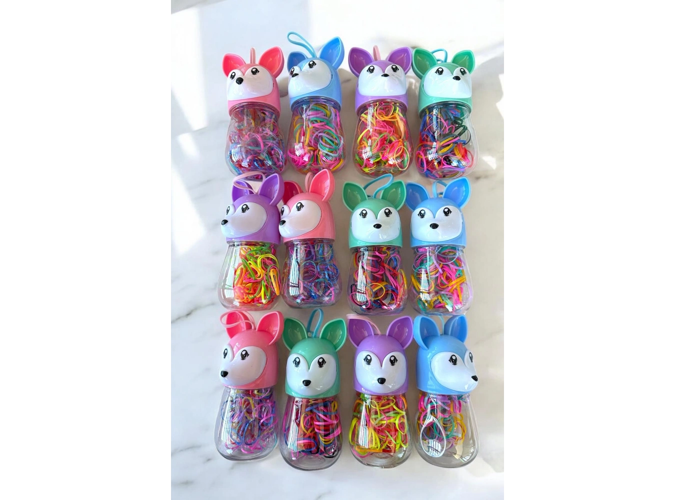 12li Karışık Renk Köpek Figürlü Lastik Toka Set