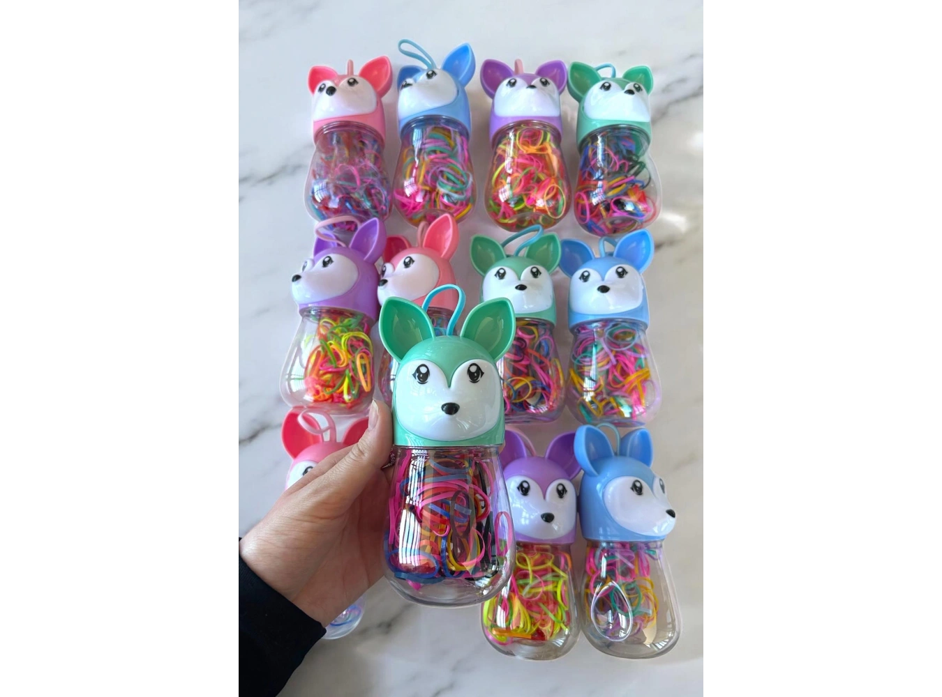 12li Karışık Renk Köpek Figürlü Lastik Toka Set