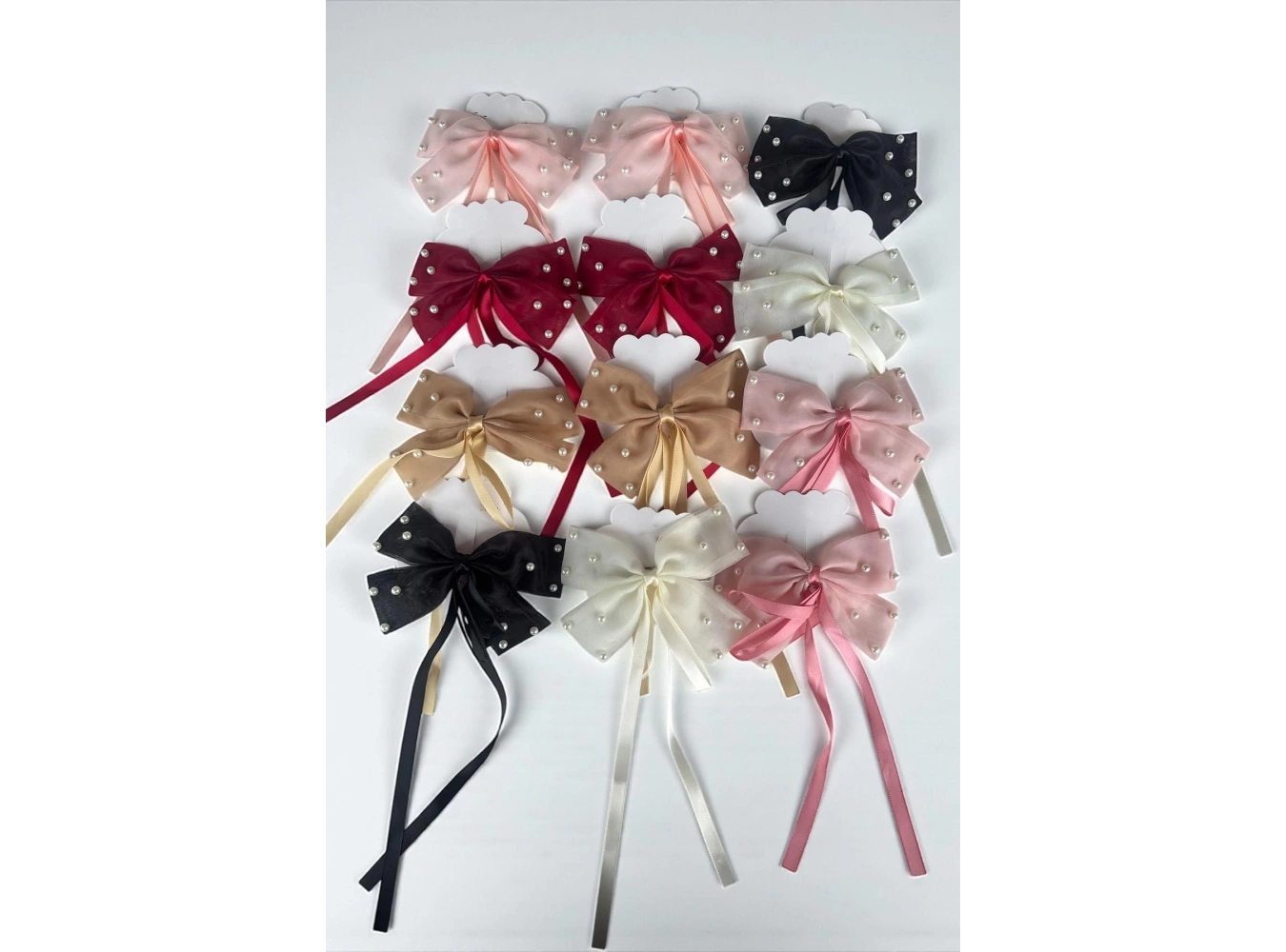 12li Karışık Renk Kurdele Figürlü İnci Detaylı Otomat Toka Set