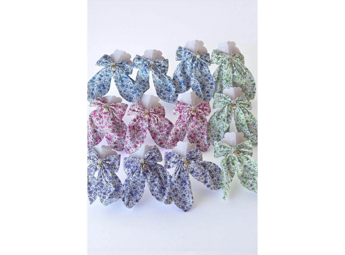 12li Karışık Renk Kurdele Figürlü İnci Detaylı Otomat Toka Set