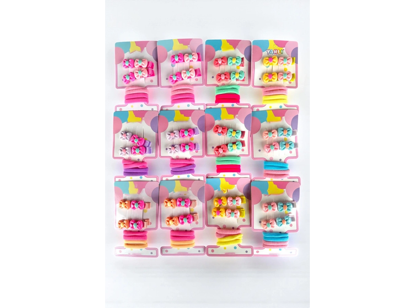 12li Karışık Renk Kurdele Figürlü Lastik Toka Ve Yan Toka Set