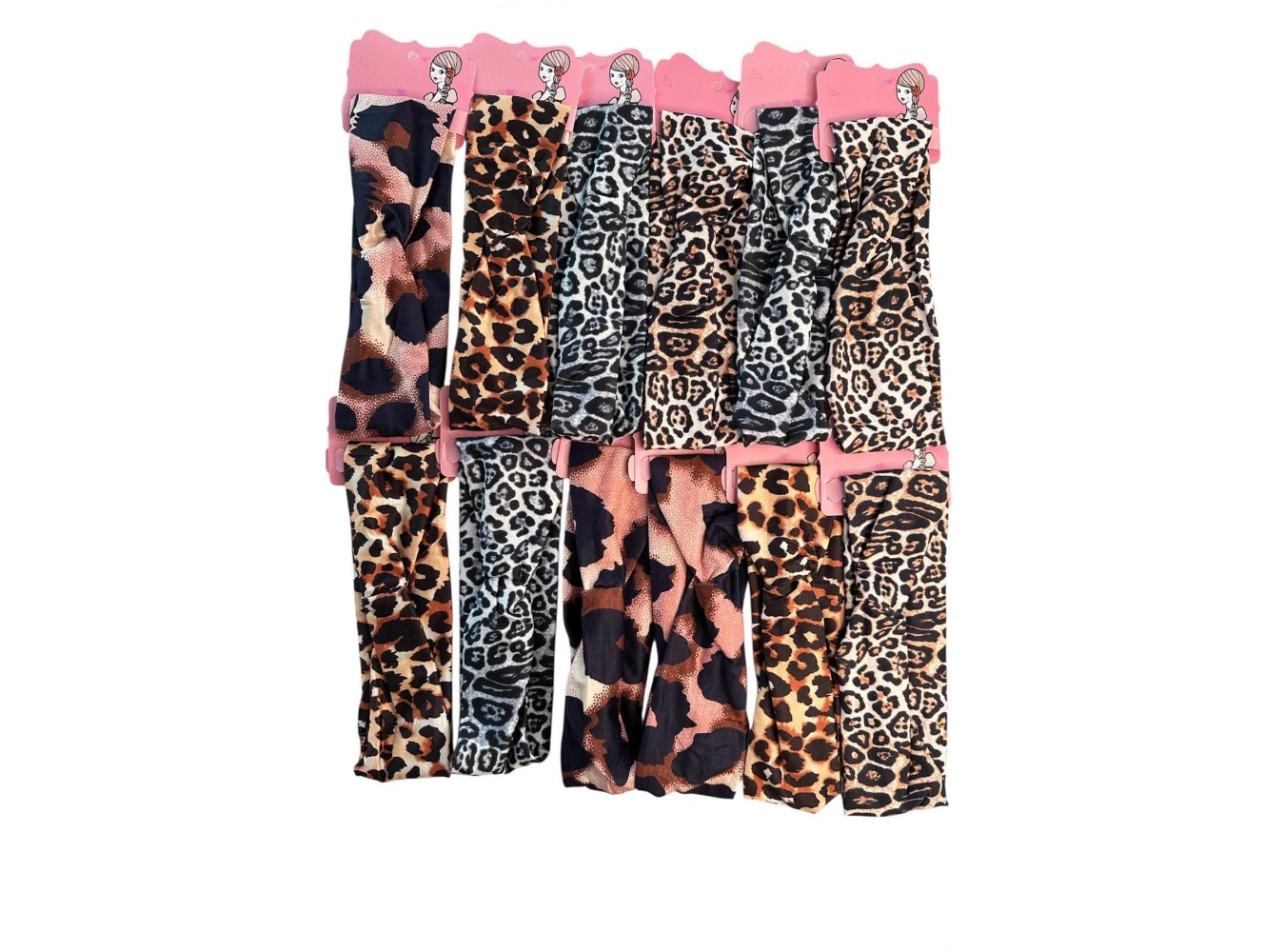 12li Karışık Renk Leopar Desenli Düğüm Detaylı Saç Bandı