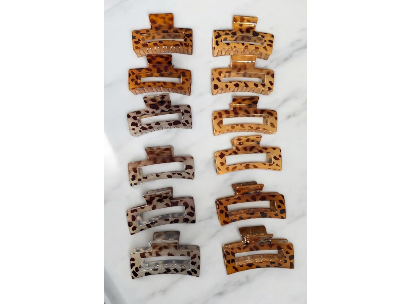 12li Karışık Renk Leopar Desenli Kemik Mandal Toka