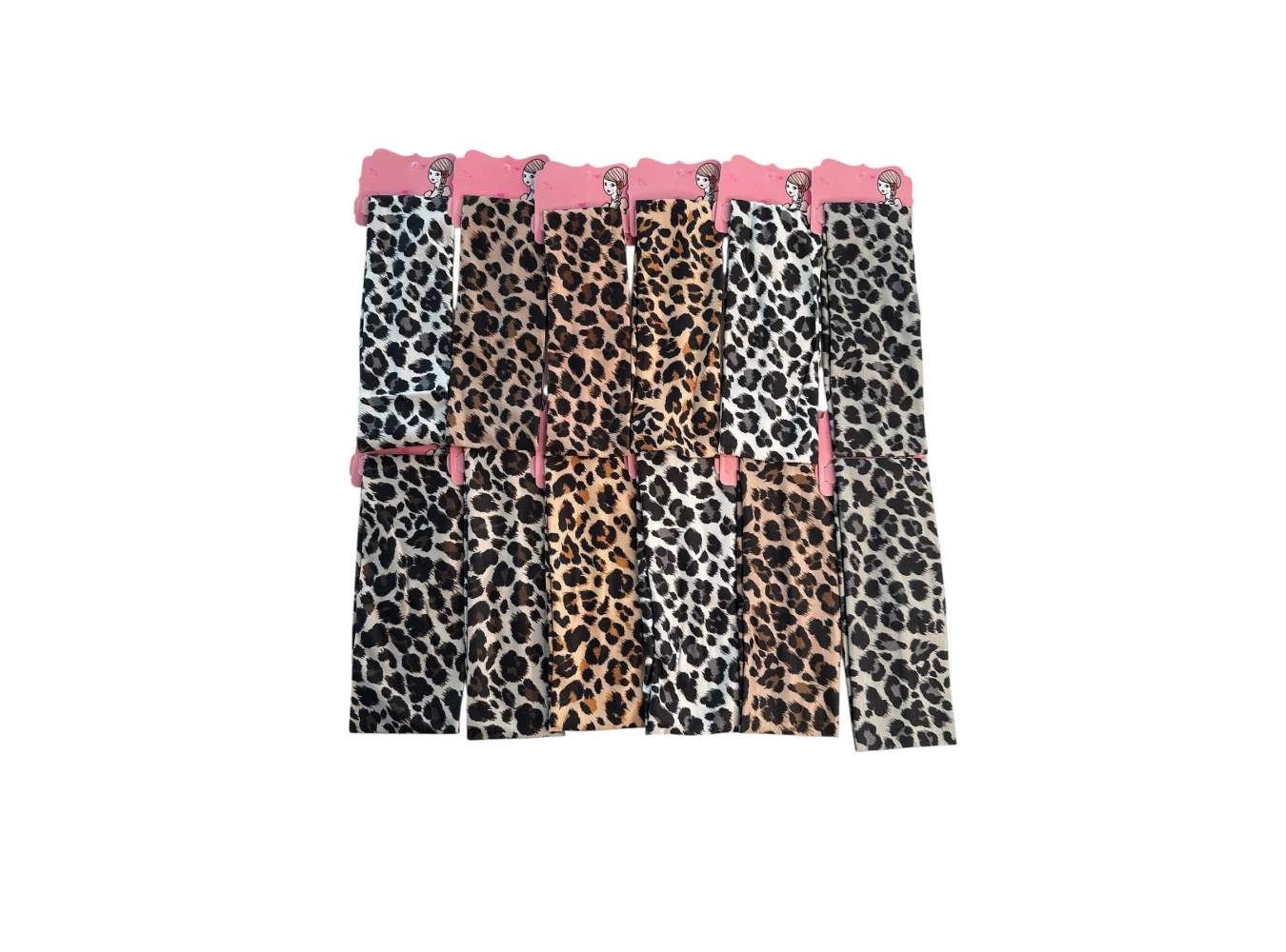 12li Karışık Renk Leopar Desenli Saç Bandı