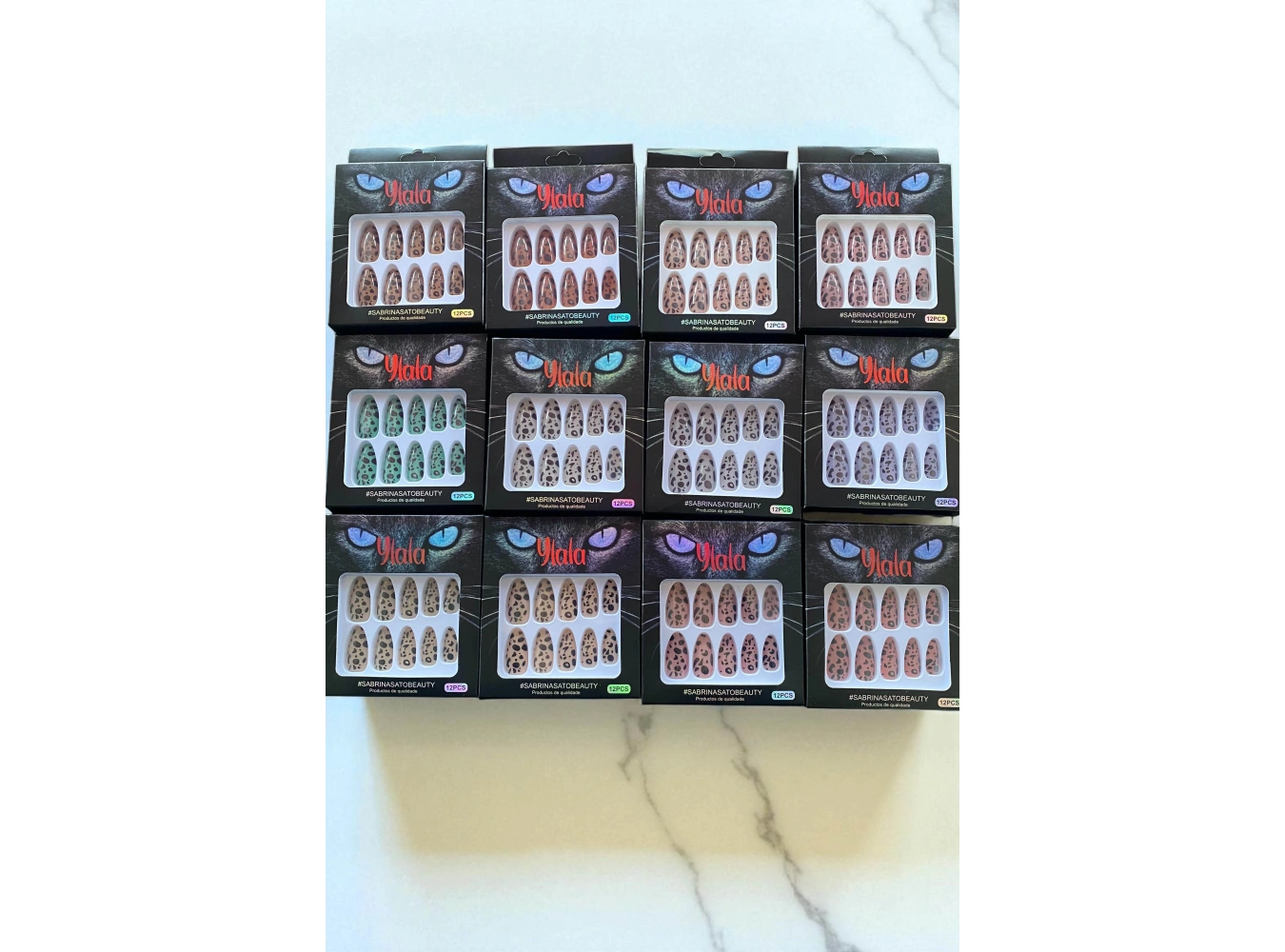 12li Karışık Renk Leopar Desenli Takma Tırnak Set