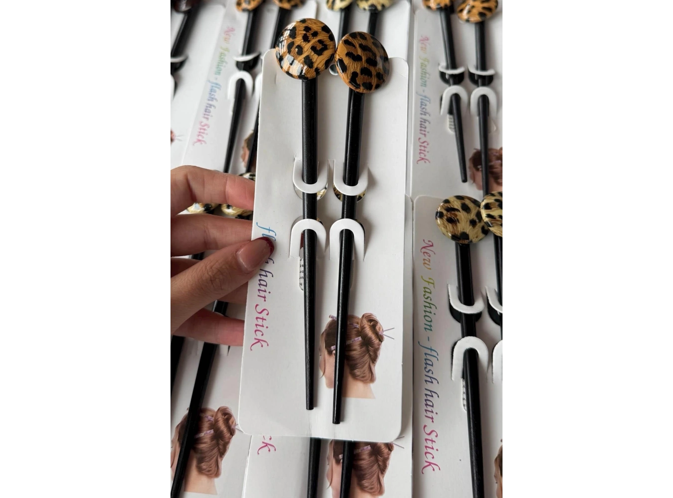 12li Karışık Renk Leopar Desenli Topuz Kalemi/ Tokası Set