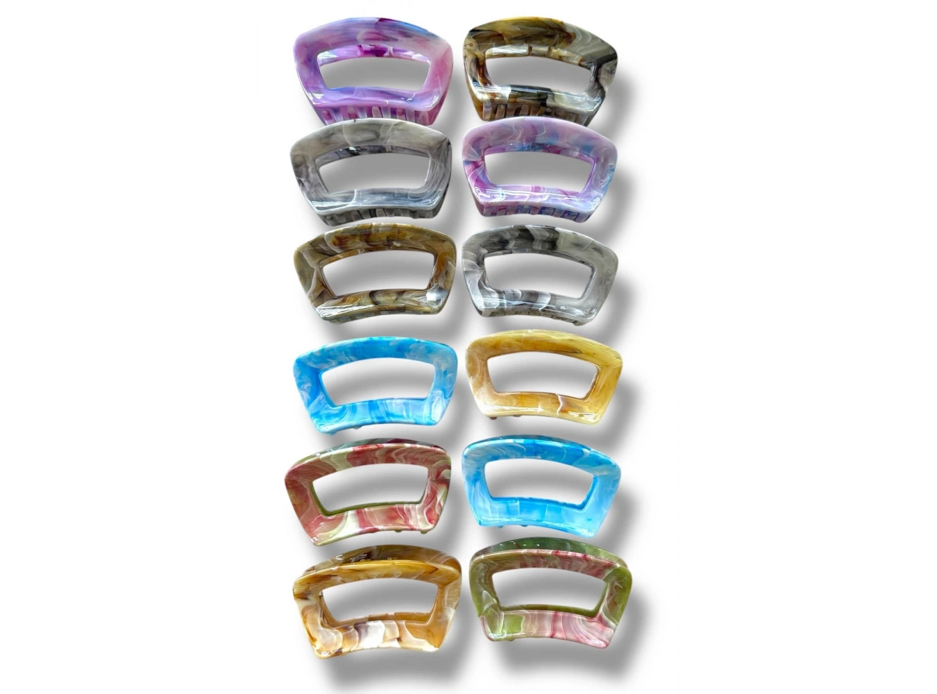 12li Karışık Renk Mermer Desenli Kemik Mandal Toka Set