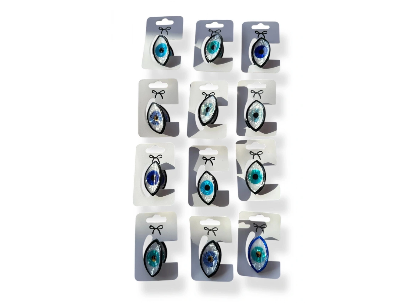 12li Karışık Renk Nazar Boncuk Figürlü Mandal Toka Set