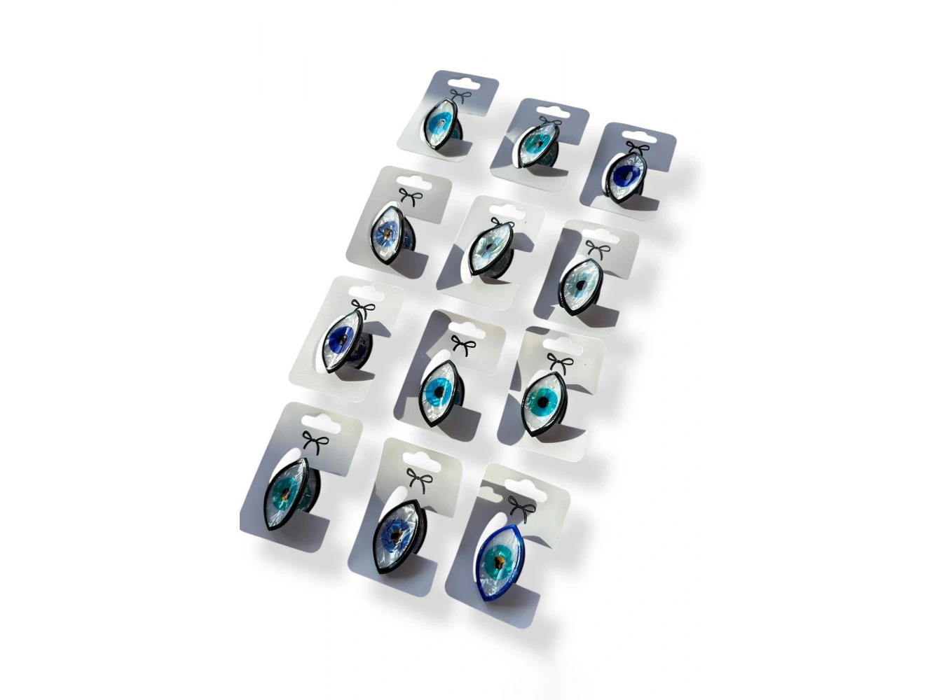 12li Karışık Renk Nazar Boncuk Figürlü Mandal Toka Set