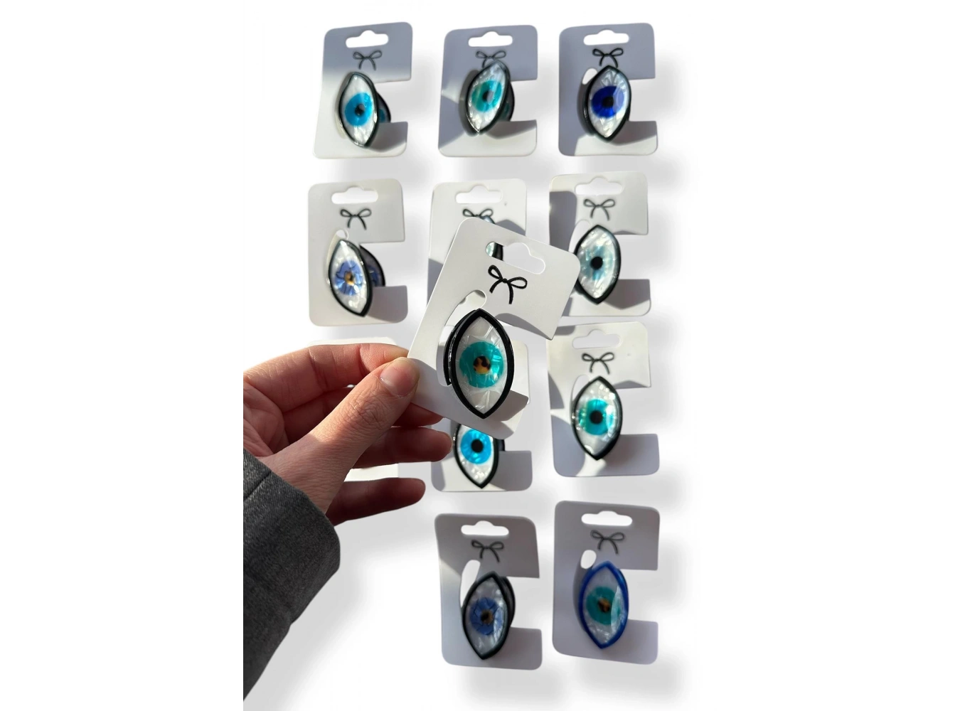 12li Karışık Renk Nazar Boncuk Figürlü Mandal Toka Set