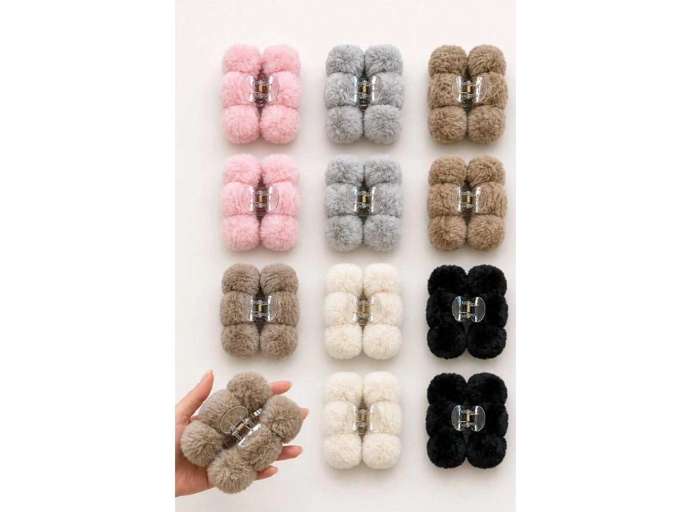 12li Karışık Renk Peluş Mandal Toka Set