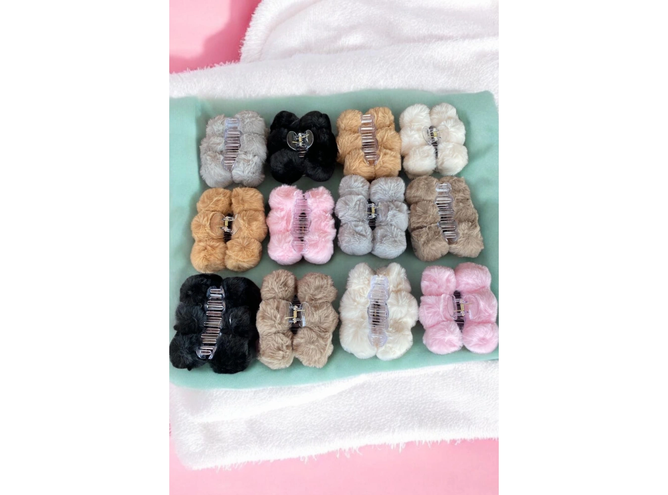 12li Karışık Renk Peluş Mandal Toka Set