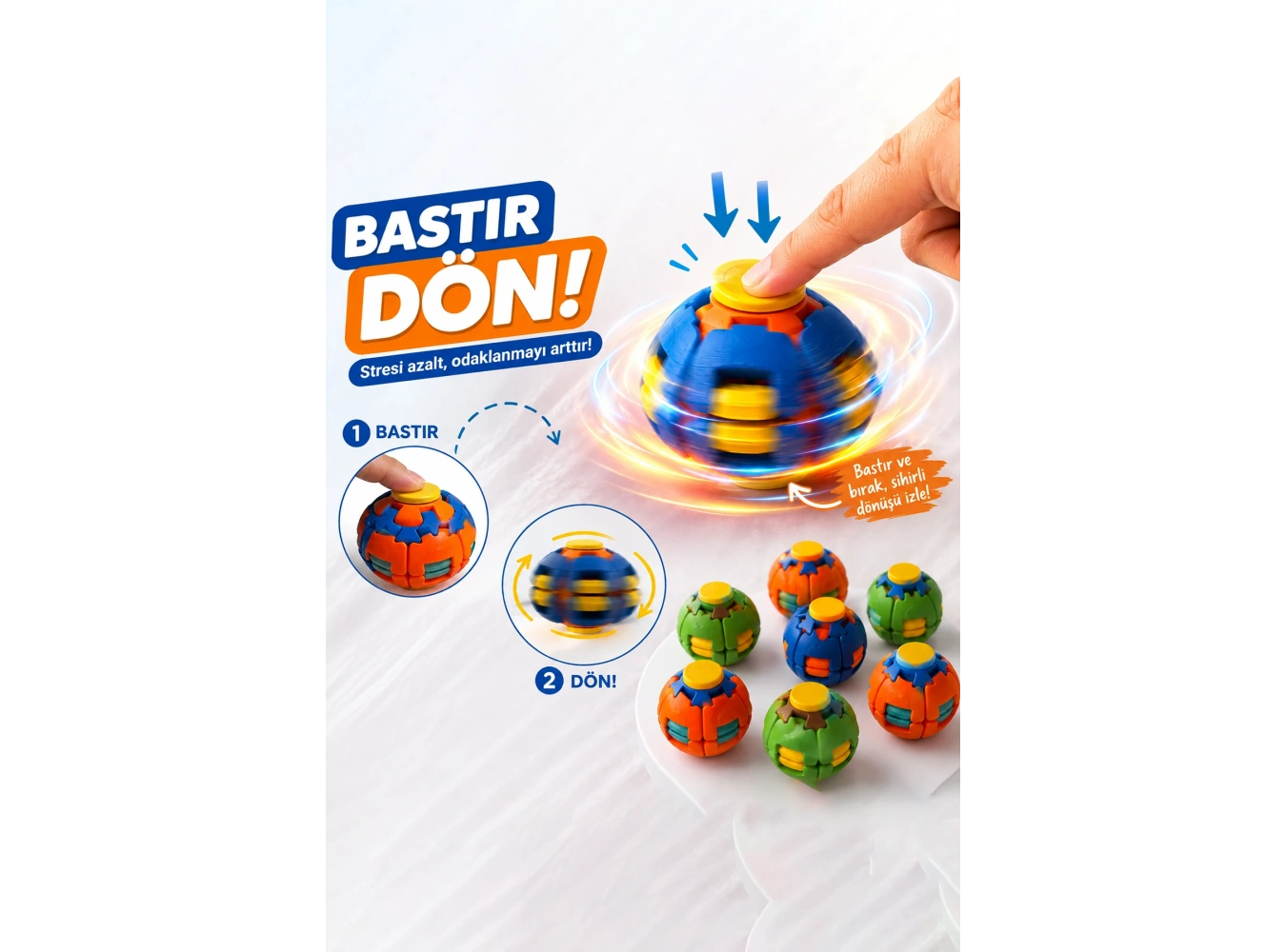 12li Karışık Renk Stres Giderici Bas Döndür Stres Topu Oyuncağı