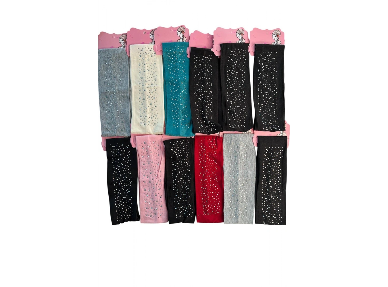 12li Karışık Renk Taş Detaylı Saç Bandı