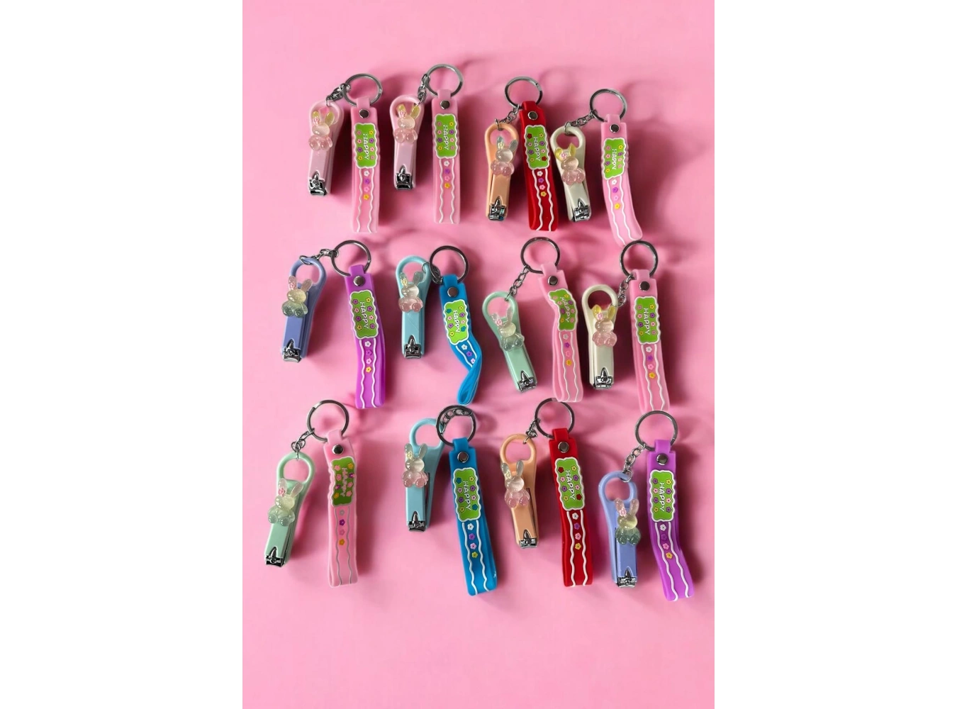 12li Karışık Renk Tavşan Figürlü Tırnak Makası/Anahtarlık Set