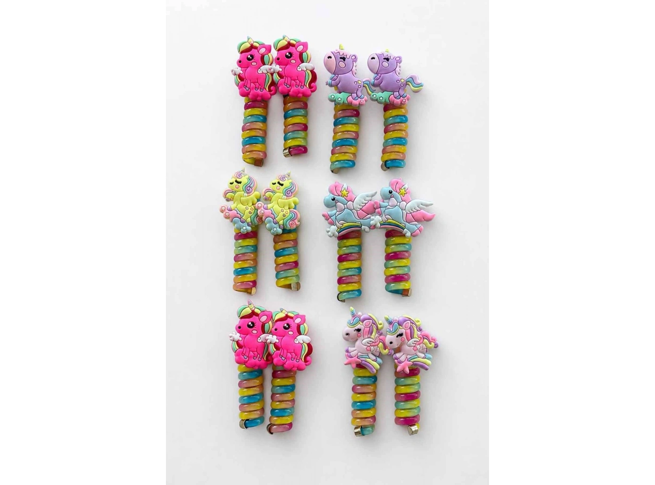 12li Karışık Renk Unicorn Figürlü Spiral Yaylı Toka Set