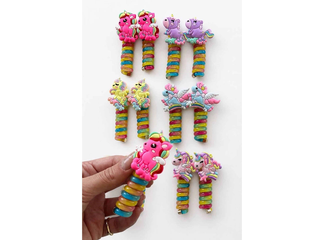 12li Karışık Renk Unicorn Figürlü Spiral Yaylı Toka Set