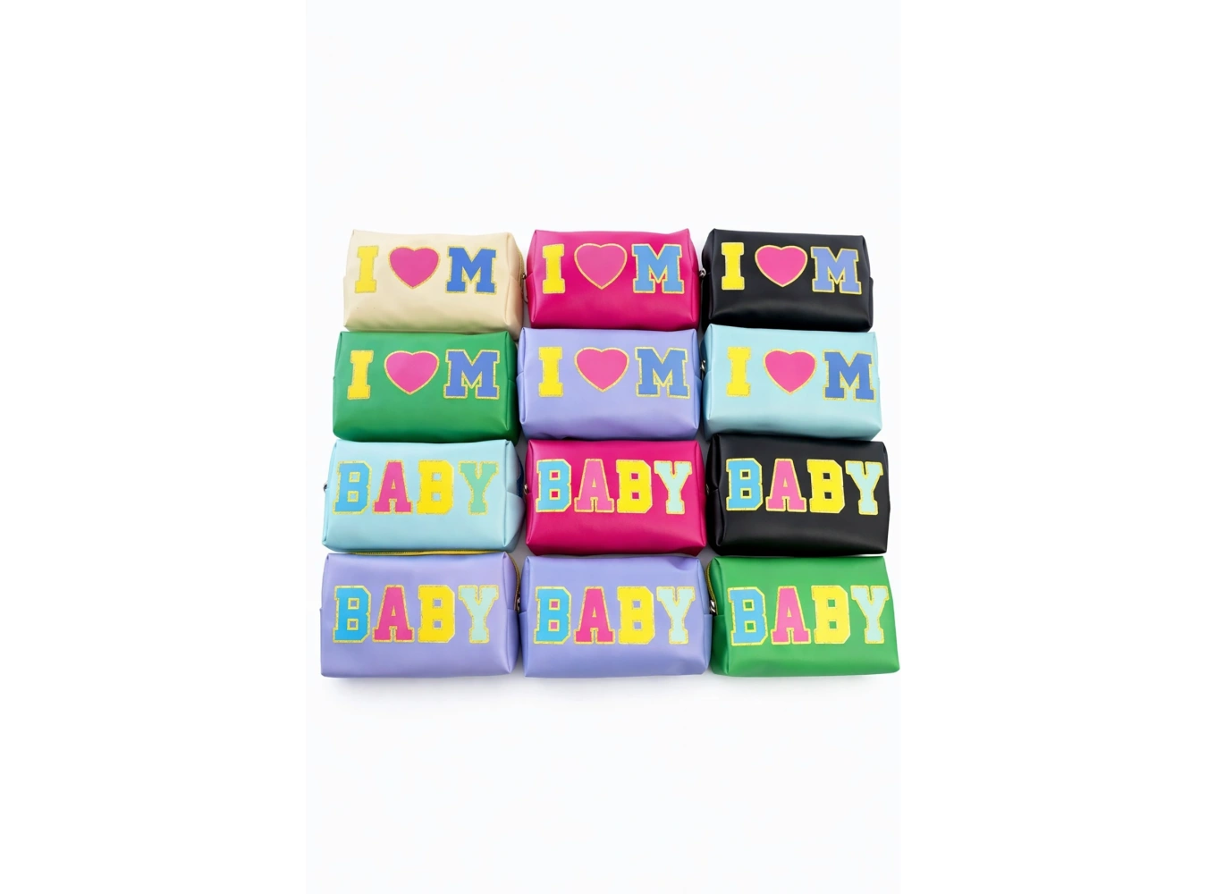 12li Karışık Renk Yazılı Makyaj Çantası Set