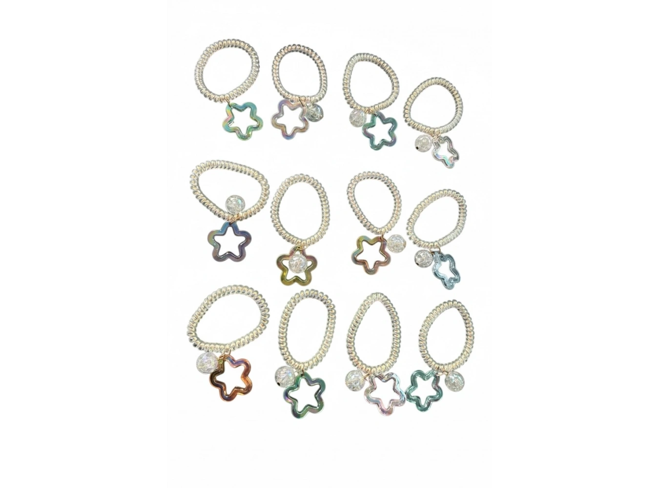 12li Karışık Renk Yıldız Figürlü Helezon Toka Set