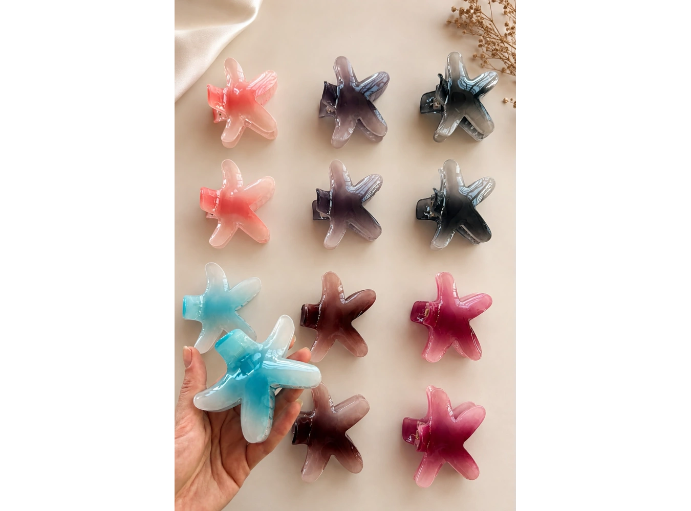 12li Karışık Renk Yıldız Figürlü Mandal Toka Set